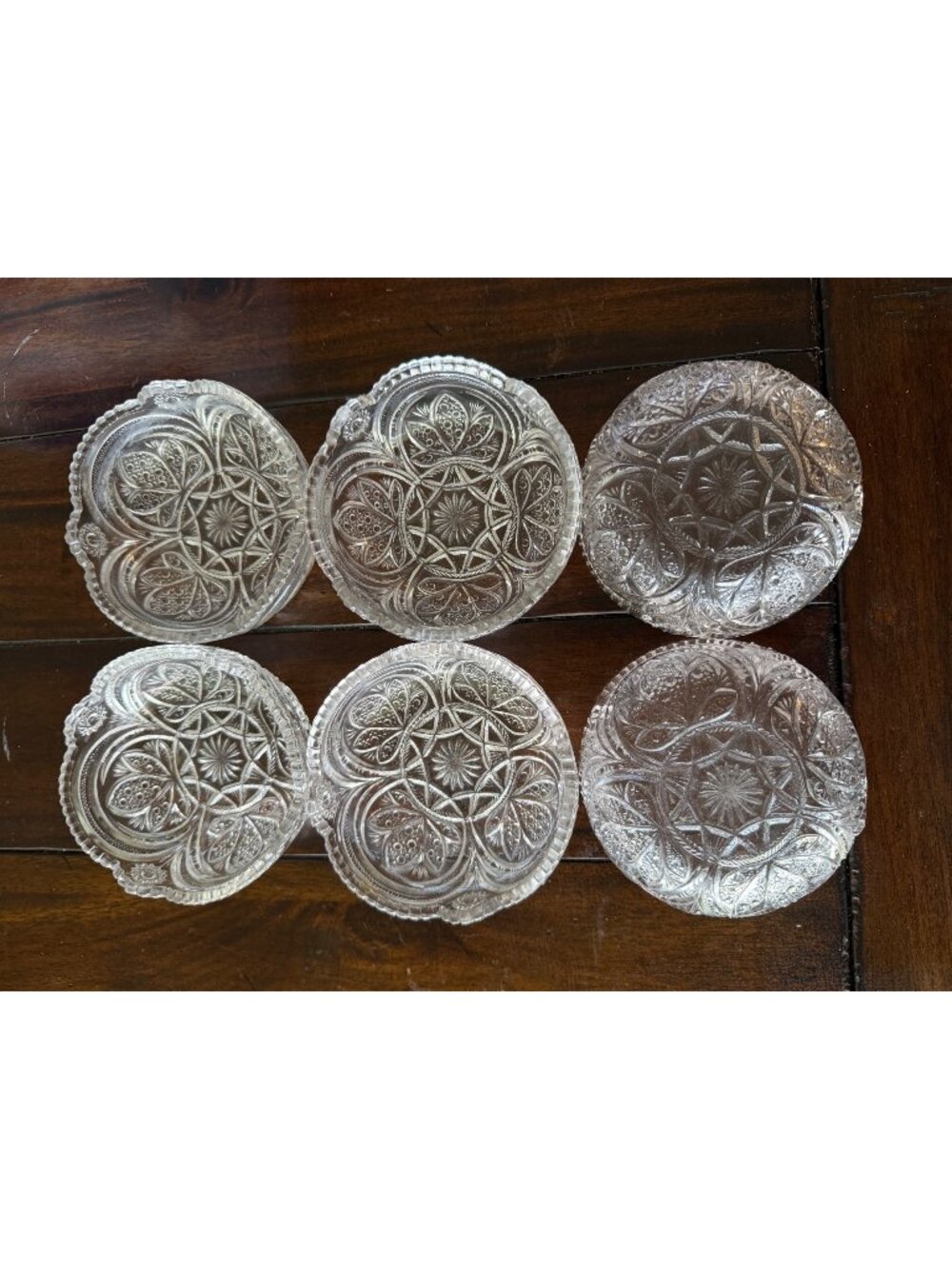 Set of 6 Antique Bryce Higbee EAPG Fleur-de-Lis Bowls c.1898-1907 Pressed Glass